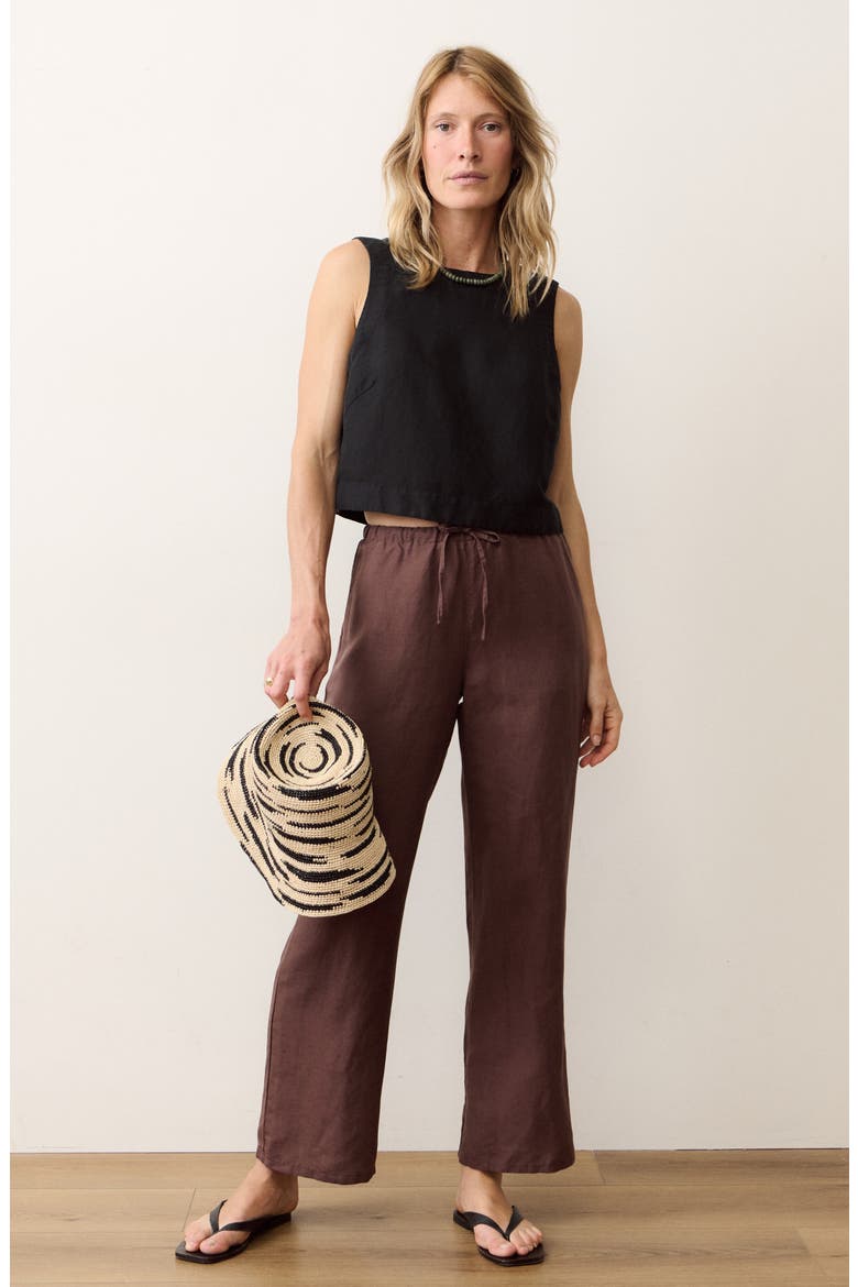 Linen Drawstring Pants, Alternate, color, CHOCOLATE