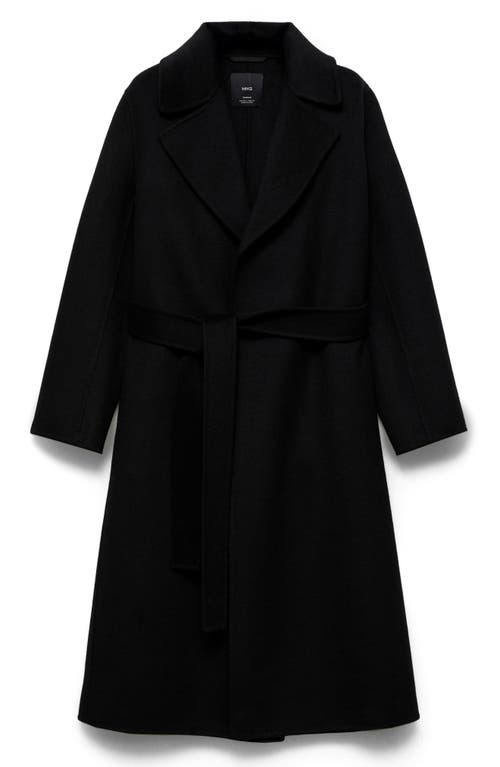 Mango Handmade Wool Blend Wrap Coat In Black