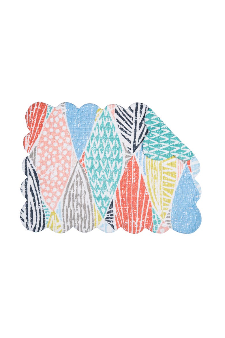 Surfside Sound Scalloped Placemats Set of 6 Nautical Design Beach, 13" x 19", Alternate, color, Blue