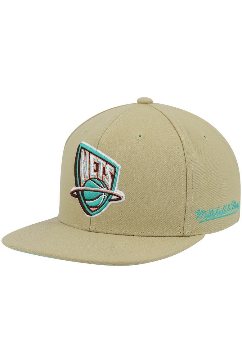 Men's Mitchell & Ness Khaki New Jersey Nets 35th Anniversary Hardwood Classics Malibu Sunrise Fitted Hat, Alternate, color, Khaki
