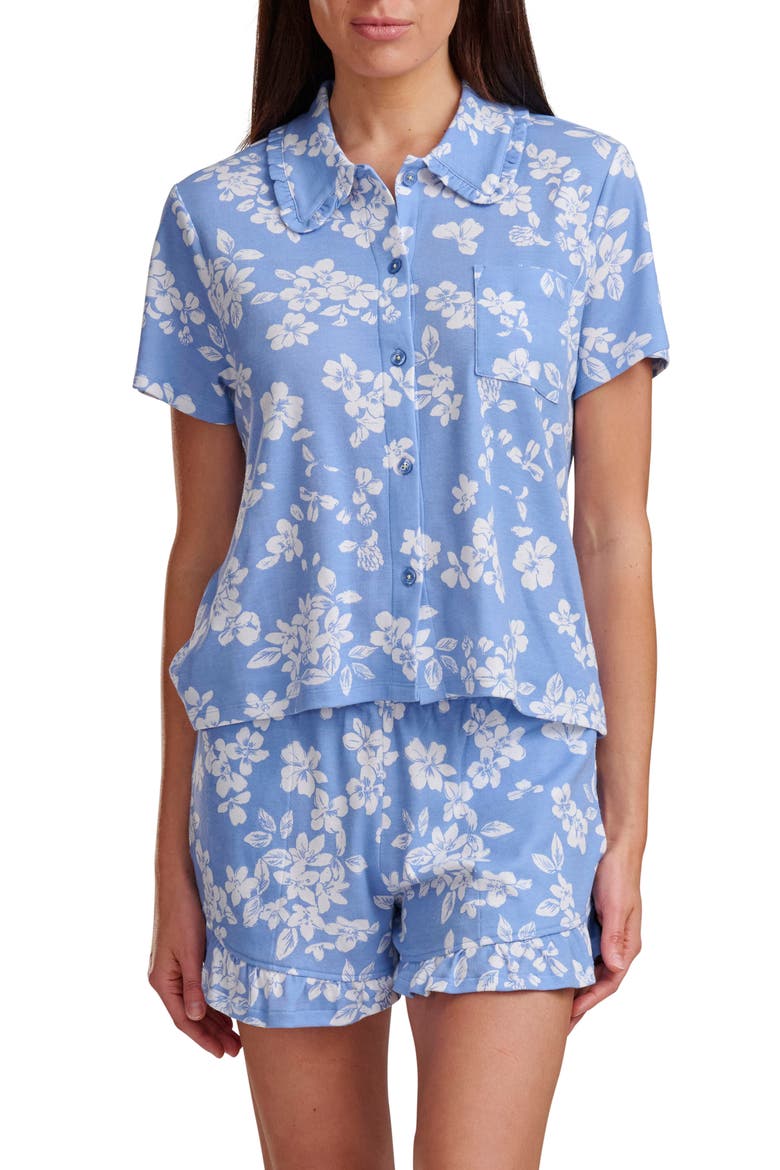 Ruffle Collar Short Pajamas, Main, color, HYDRANGEA FLORAL