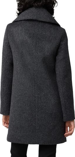 Lolli Classic Fit Wool Blend Coat with Removable Leather Bib
