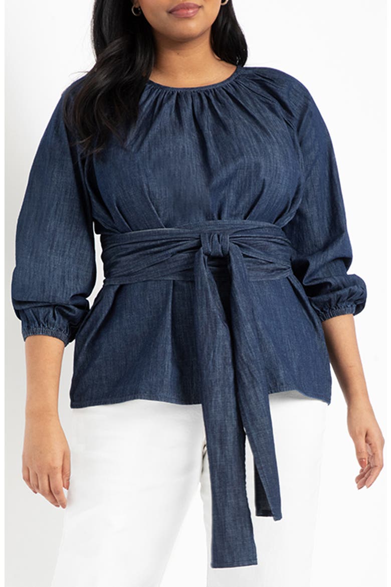Chambray Tie Waist Top, Main, color, DARK WASH