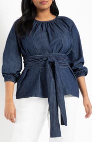 ELOQUII Chambray Tie Waist Top