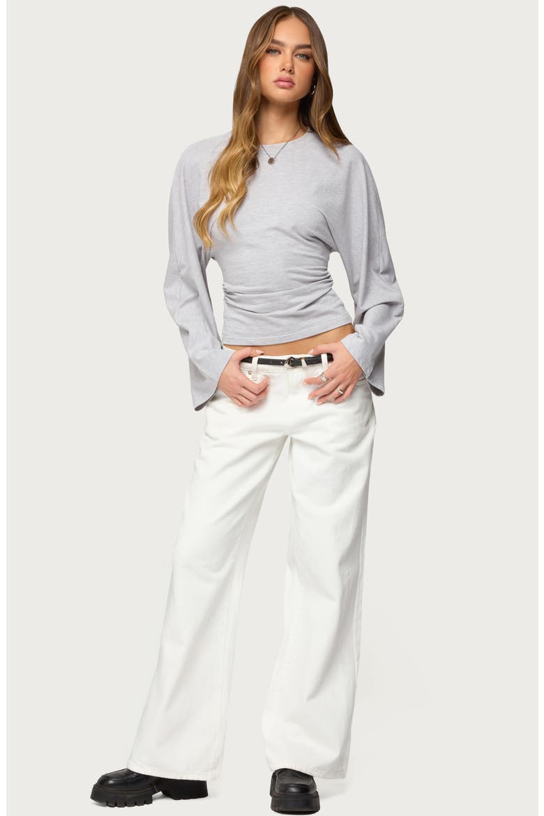Charlisa Ruched Long Sleeve Crop Top, Alternate, color, GRAY-MELANGE