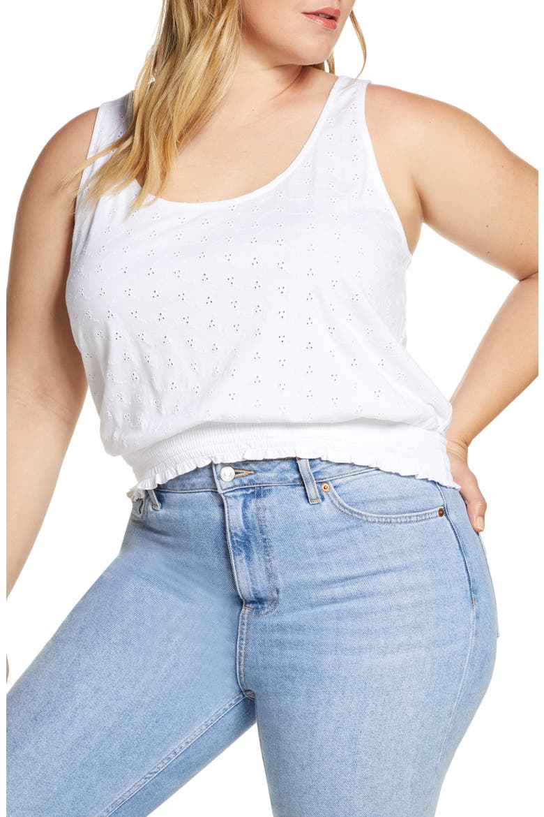 Eyelet Tank Top, Main, color, WHITE