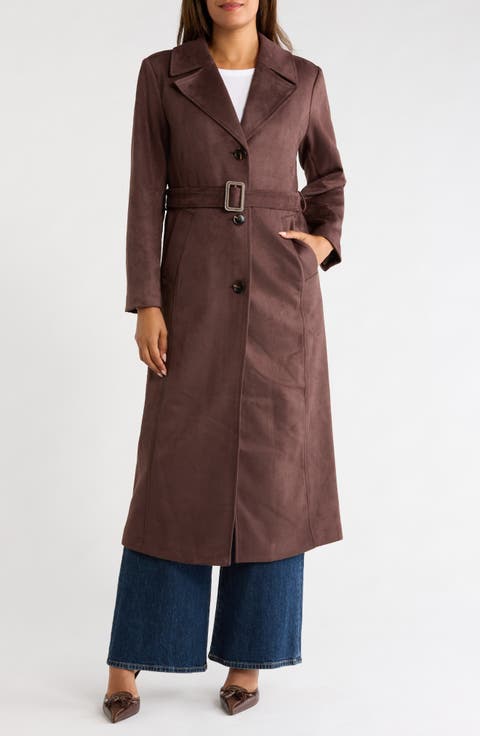 Long Faux Suede Belted Jacket
