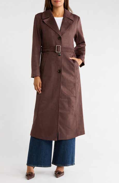 Long Faux Suede Belted Jacket