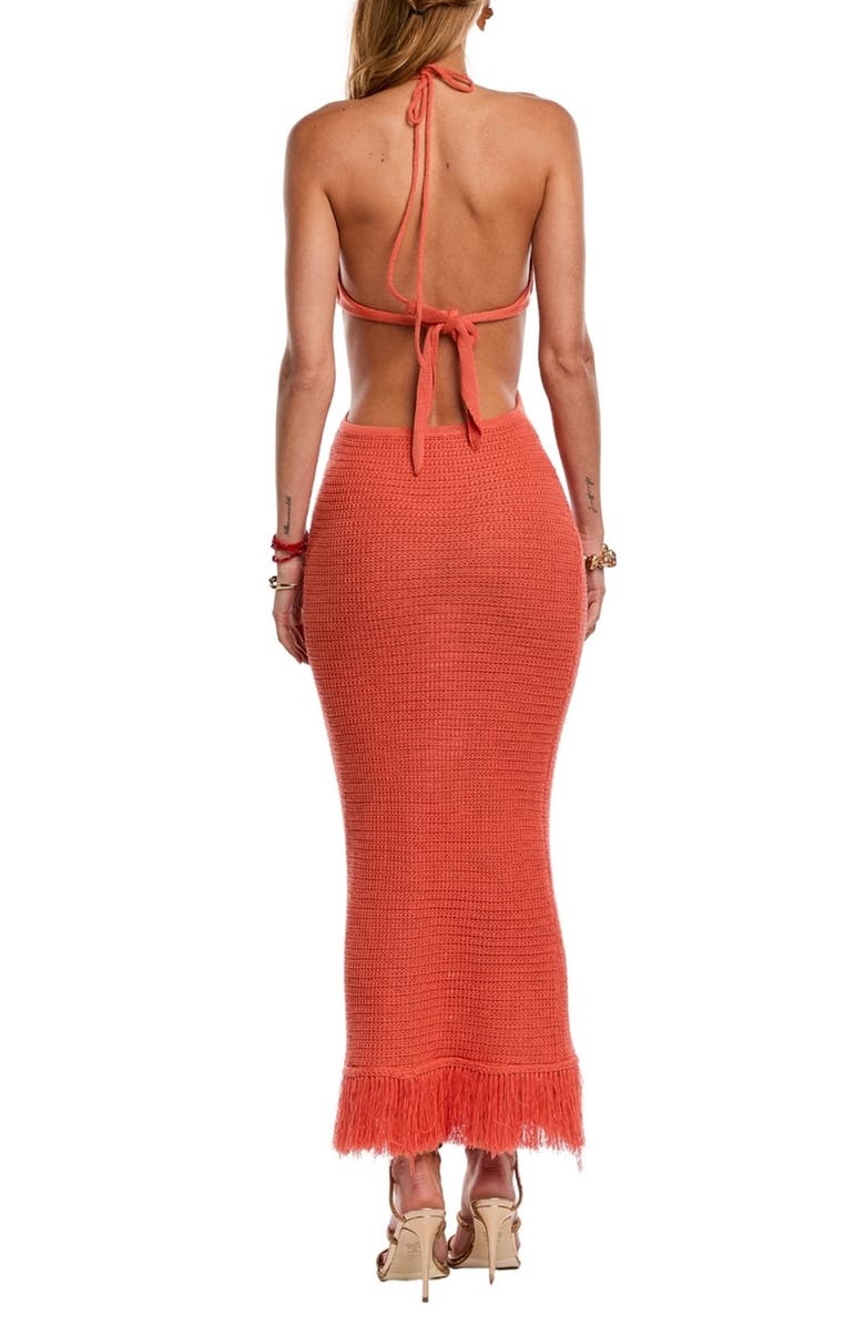 Capittana Starla Halter Open Back Fringe Hem Cotton Blend Cover-Up Dress, Alternate, color, Peach