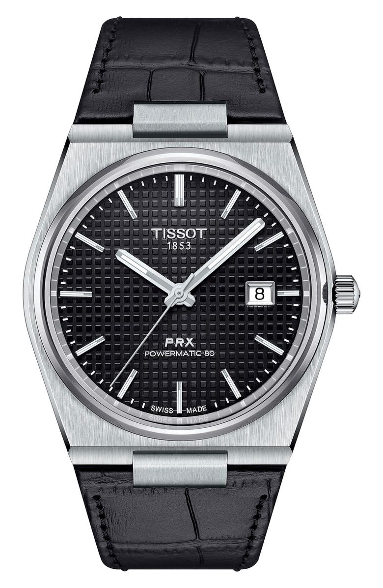 Tissot PRX Powermatic 80 Leather Strap Watch, 40mm, Main, color,