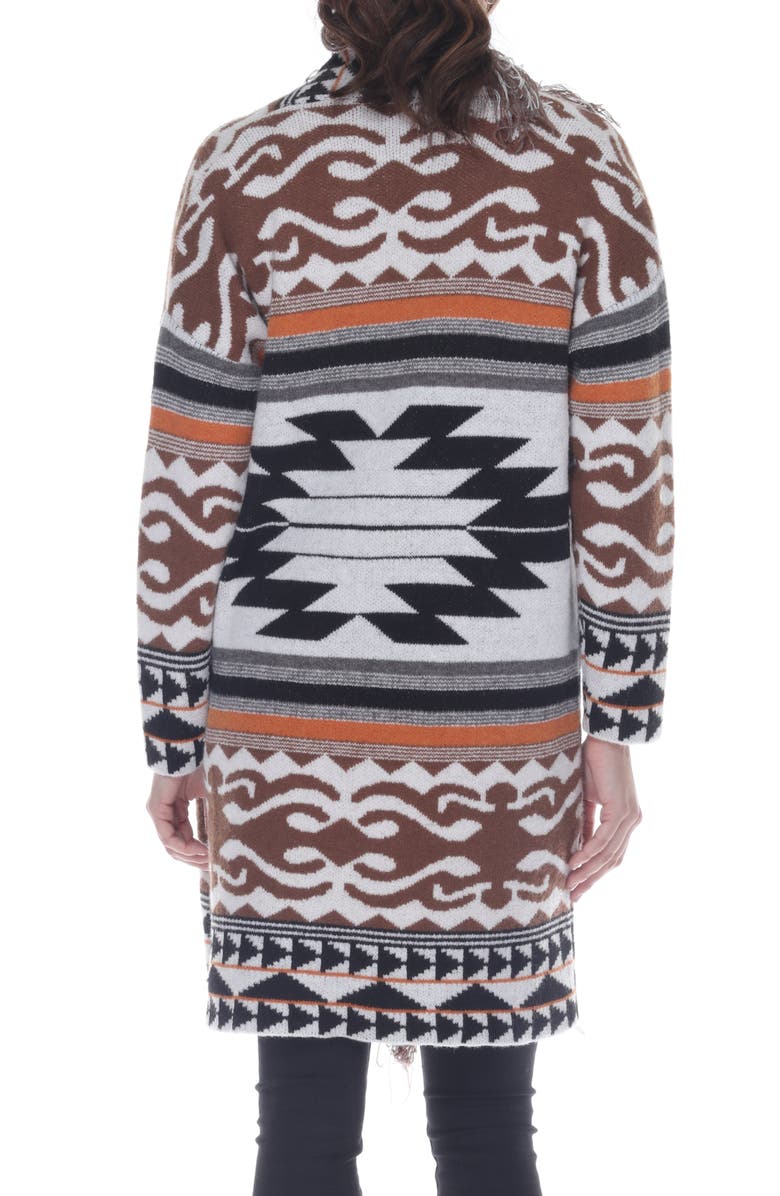 RAIN AND ROSE Fringe Trim Longline Cardigan, Alternate, color, Chocolate