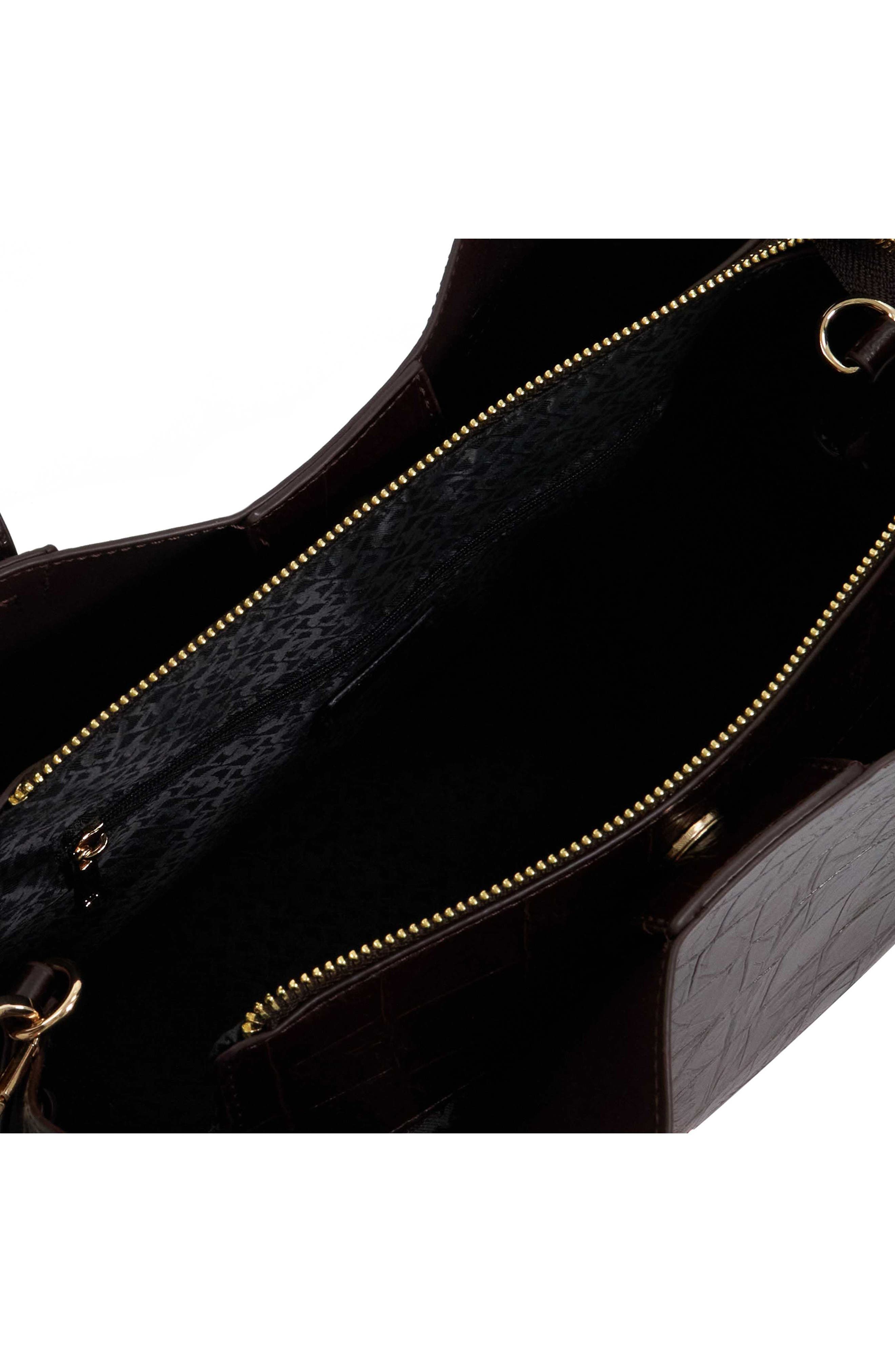 Dorrie Croc Embossed Faux Leather Tote, Alternate, color, DARK BROWN