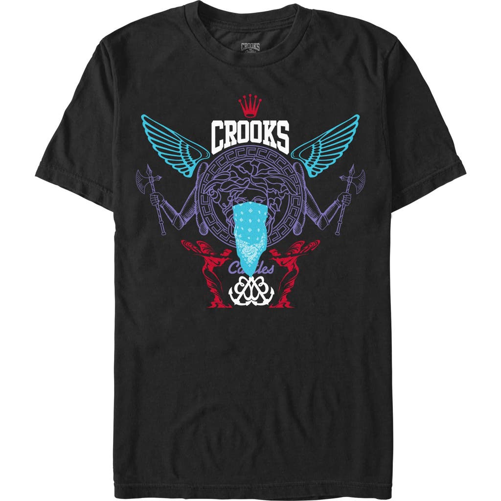 Crooks & Castles Abstract Medusa Purple And Blue Logo Graphic T-shirt In Black