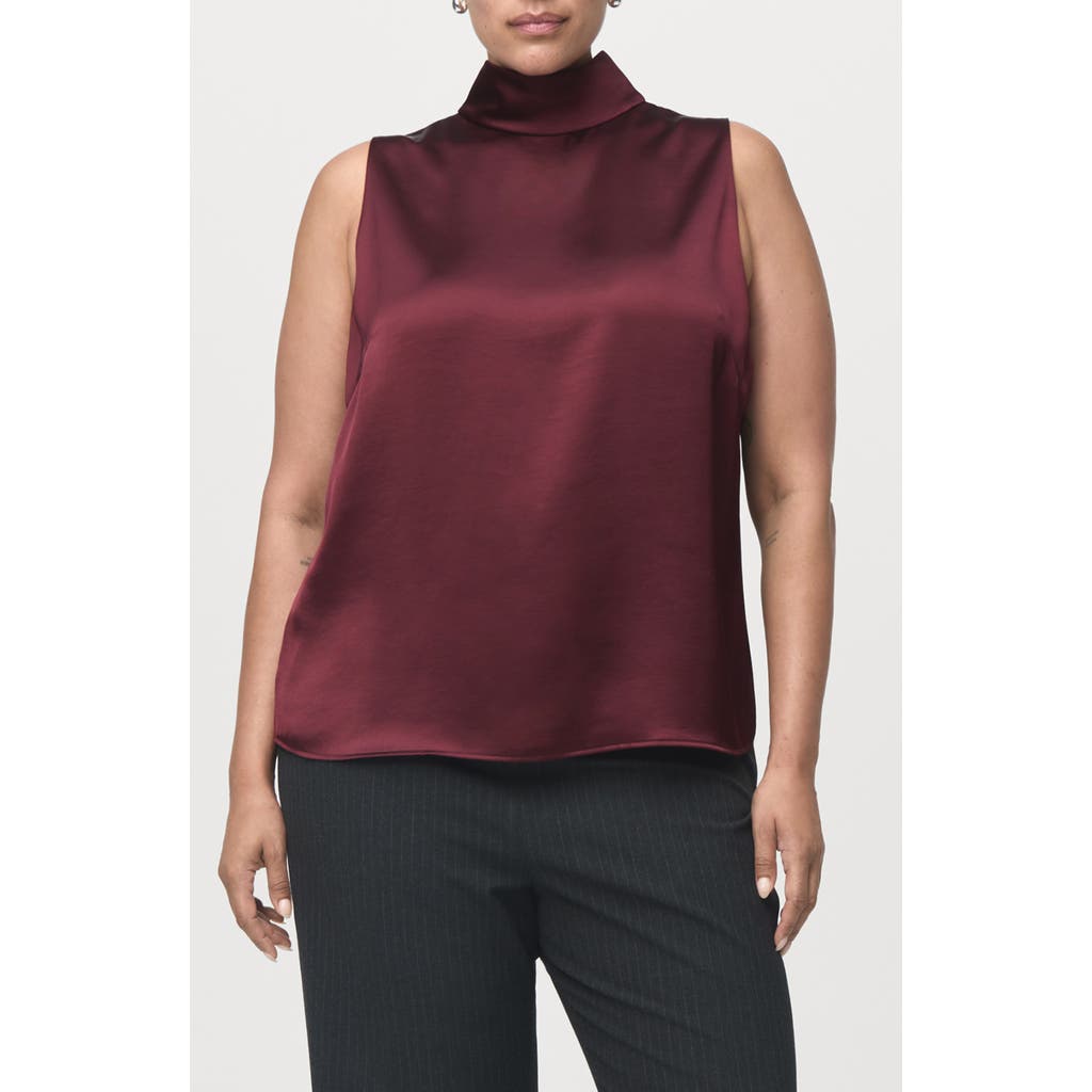 Mango Stonak Sleeveless Satin Top In Burgundy