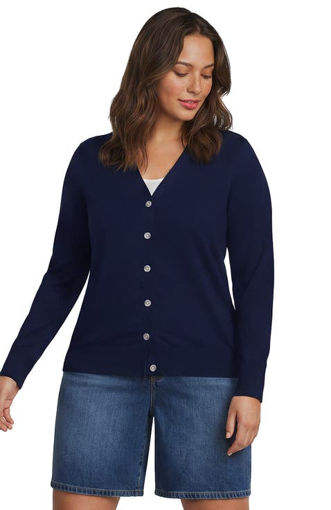 Double Trim Cotton V Neck Cardigan Sweater