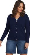 Lands' End Plus Size Double Trim Cotton V-neck Cardigan Sweater