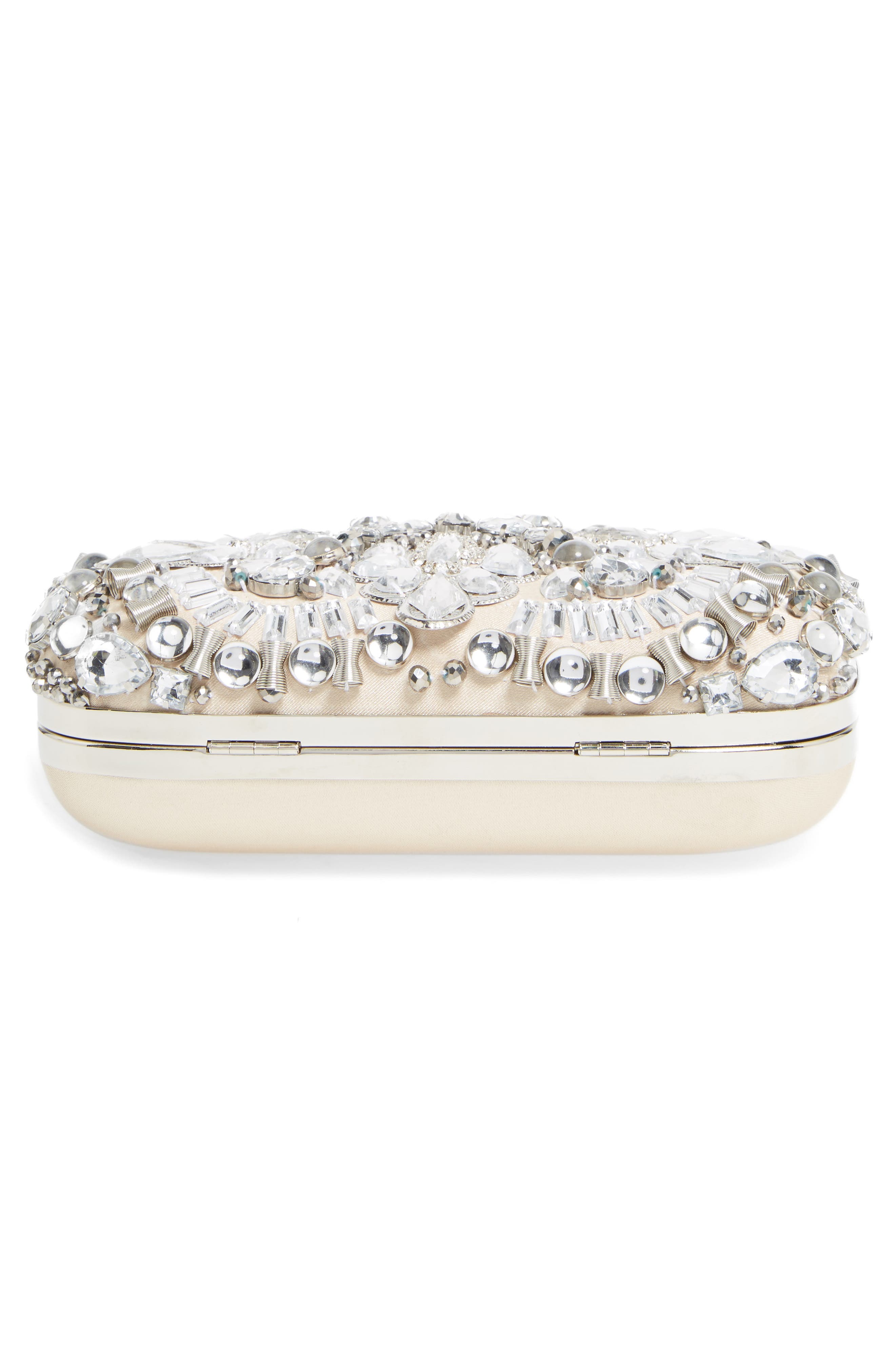 Natasha Couture Crystal Embellished Frame Clutch, Alternate, color, BEIGE/ SILVER