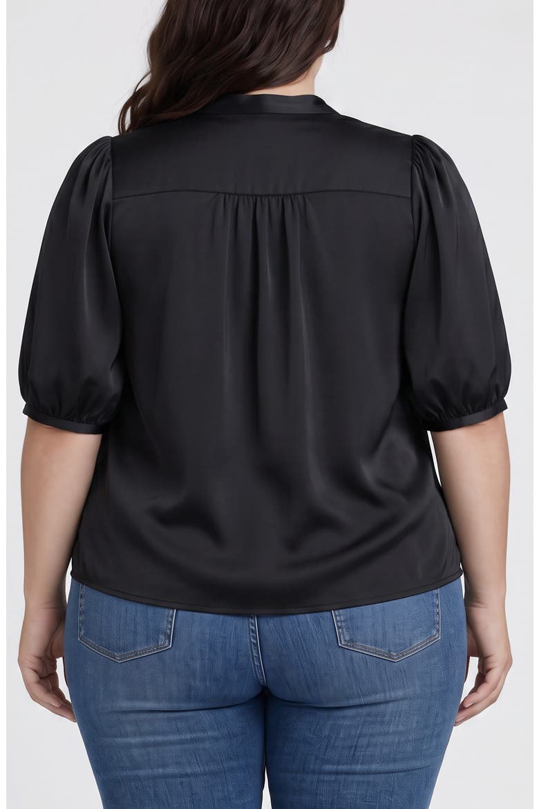 Tie Neck Puff Sleeve Satin Top, Alternate, color, BLACK