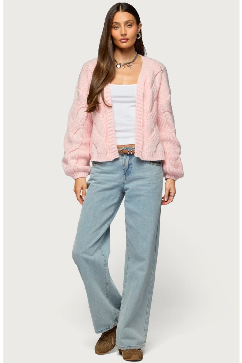 Braiden Chunky Cable Open Cardigan, Alternate, color, PINK