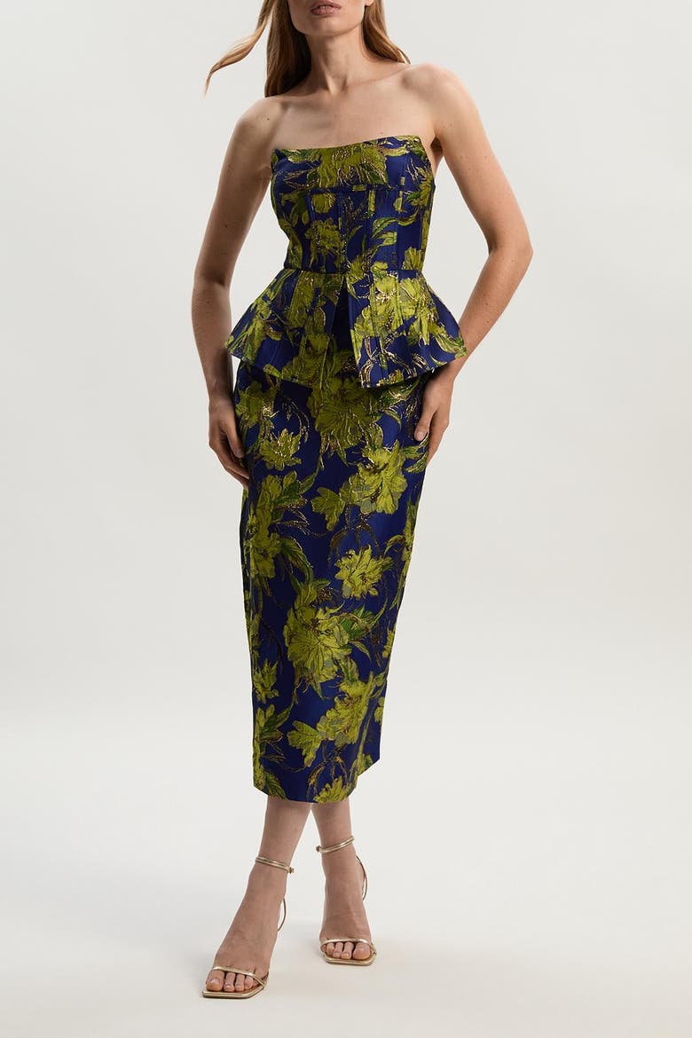Petite Floral Jacquard Midi Pencil Dress (Women) | Nordstrom