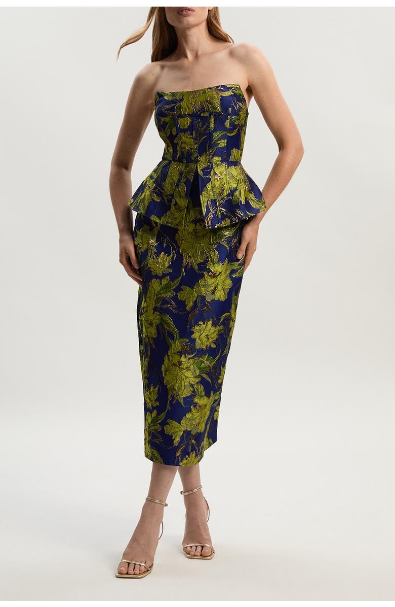 Karen Millen Petite Floral Jacquard Midi Pencil Dress, Alternate, color, Multi