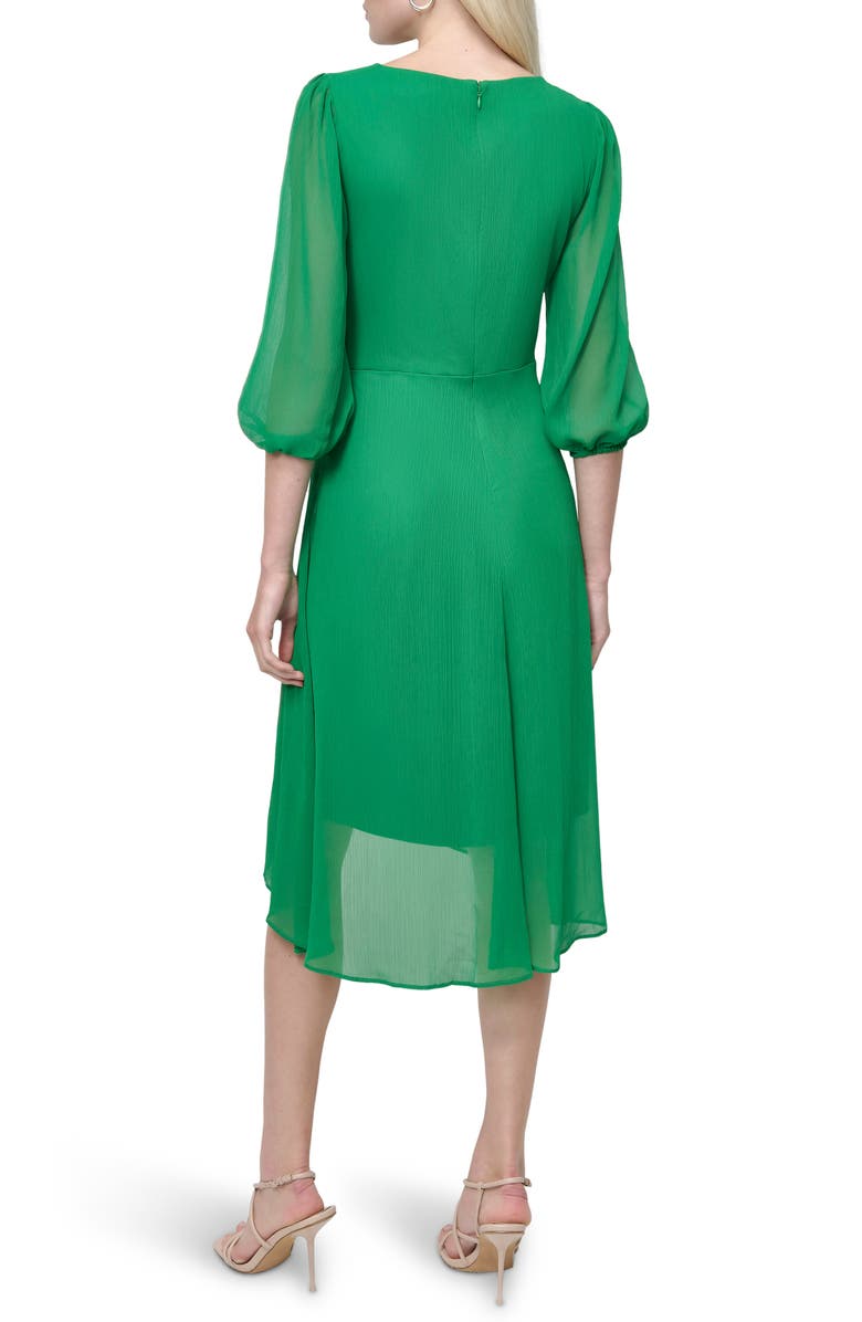 Puff Sleeve Faux Wrap Midi Dress