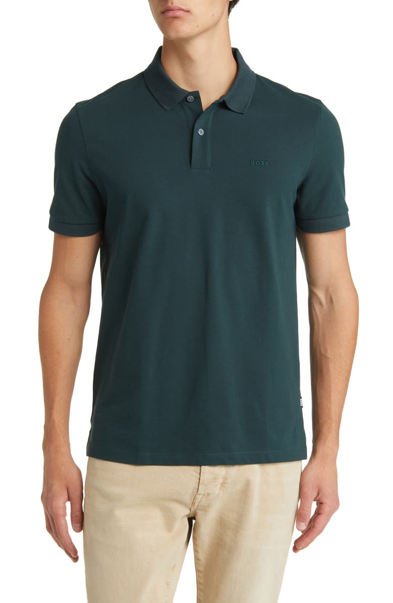 BOSS Pallas Cotton Polo, Main, color, Open Green