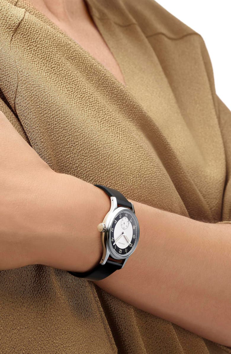 Longines Heritage Classic Automatic Leather Strap Watch, 38.5mm, Alternate, color, Silver/ Black