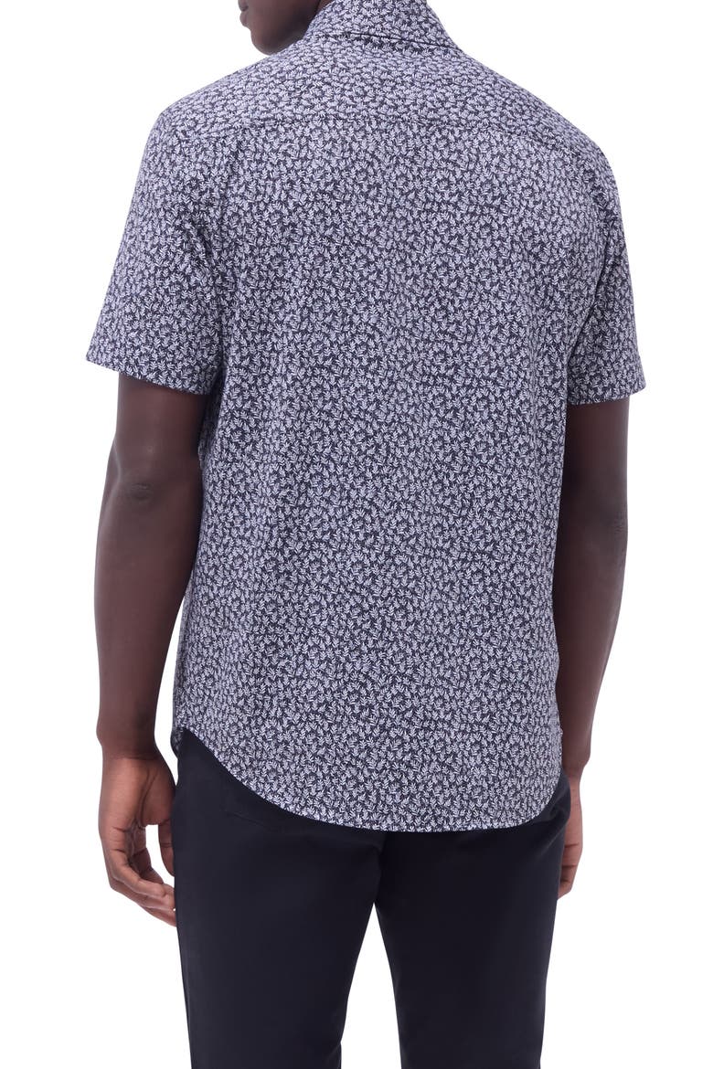 Miles OoohCotton® Leaf Print Short Sleeve Button-Up Shirt, Alternate, color, BLACK