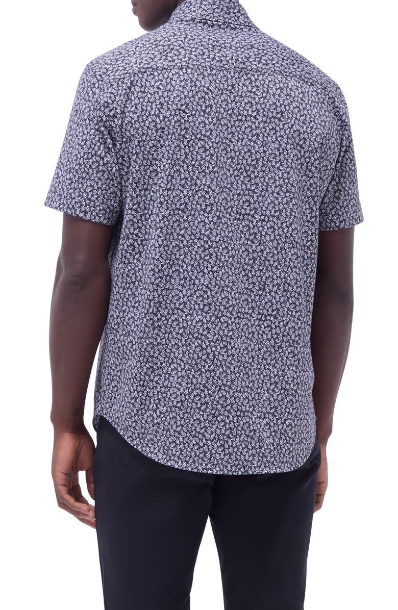 Bugatchi Miles OoohCotton<sup>®</sup> Leaf Print Short Sleeve Button-Up Shirt, Alternate, color, Black