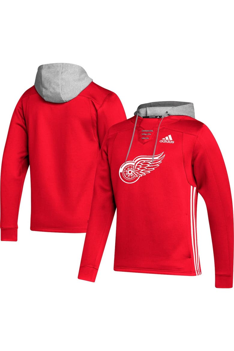Men's adidas Red Detroit Red Wings Skate Lace Primeblue Team Pullover Hoodie, Main, color, Red