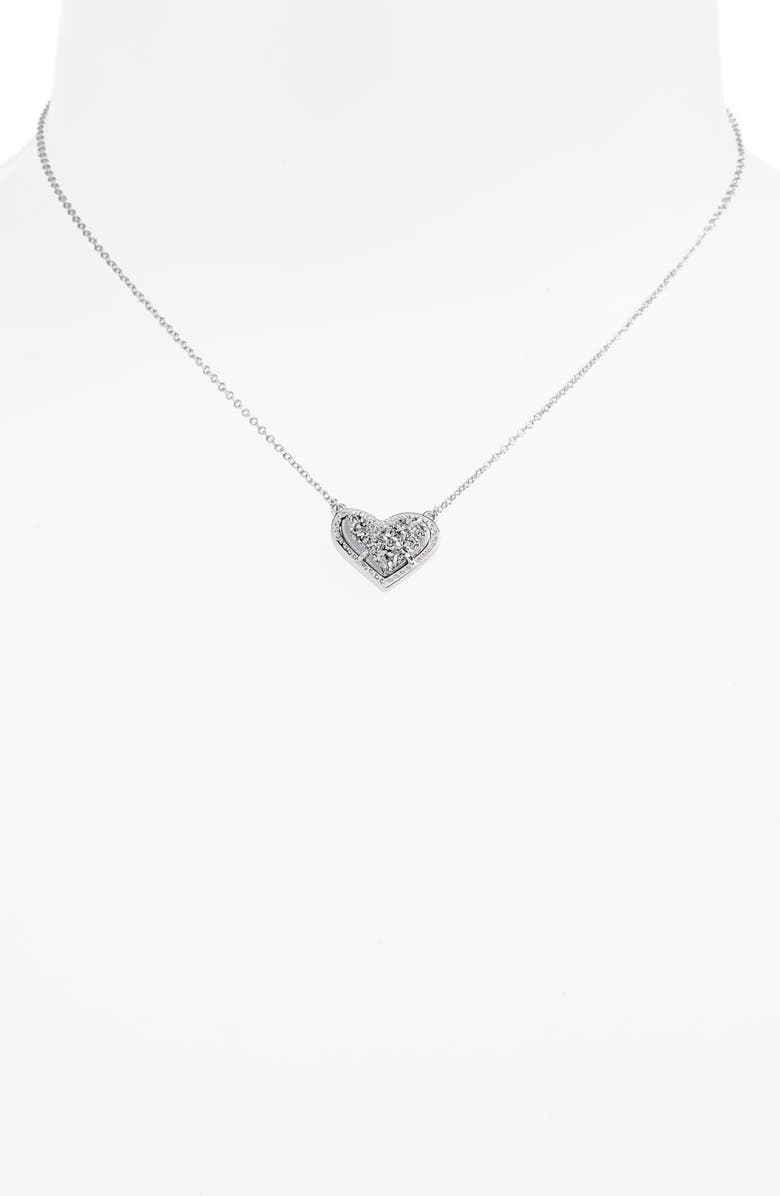 Kendra Scott Ari Heart Pendant Necklace, Alternate, color, Platinum Drusy