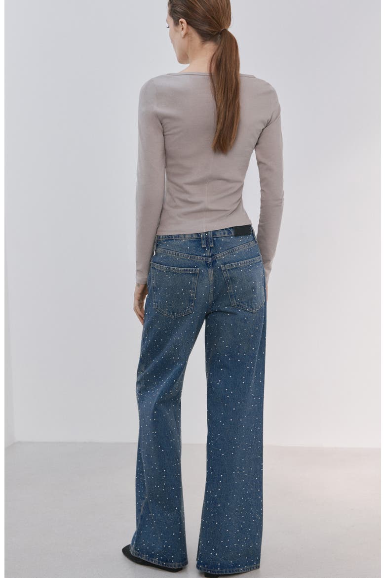 Rhinestone Wide Leg Jeans, Alternate, color, MEDIUM BLUE