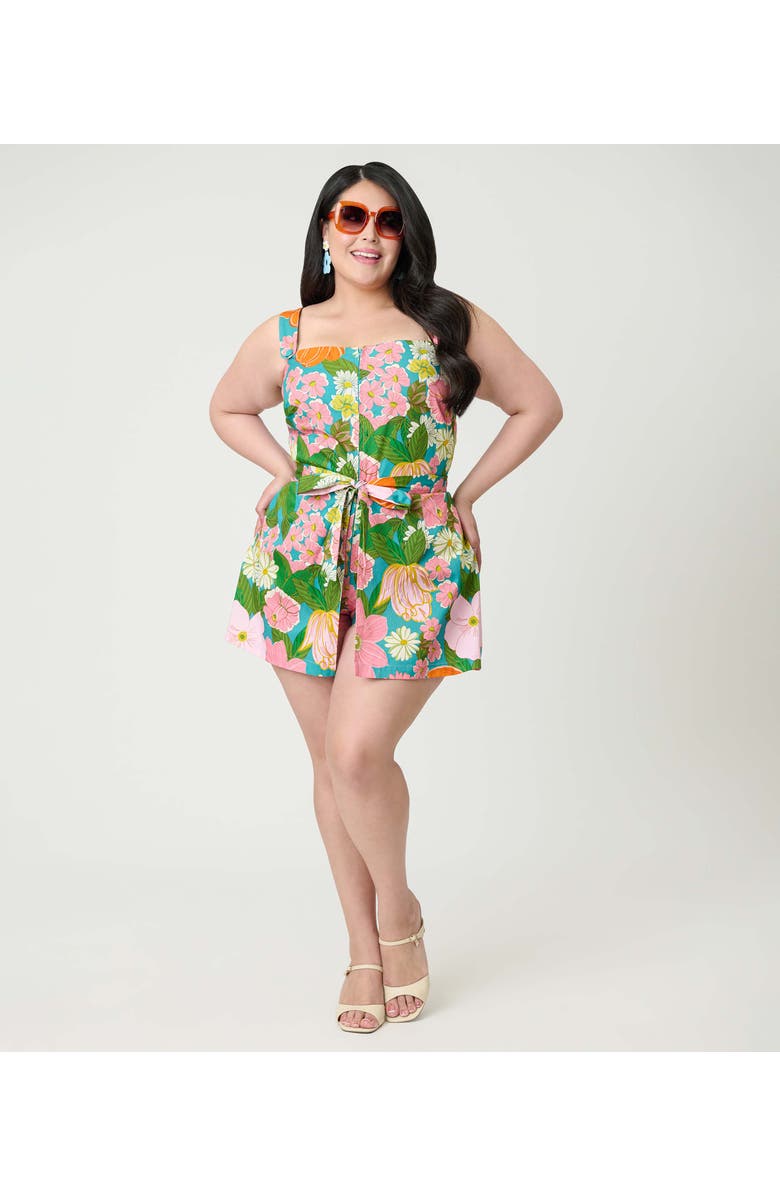 Smak Parlour Plus Size 1960s Sweet & Sassy Skirted Romper, Alternate, color, Green Floral Print