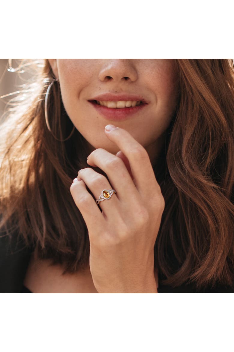 Citrine White Sapphire & Diamond Halo Ring 10k, Alternate, color, Citrine