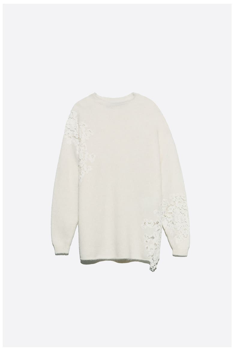 Alpaca High Neck Sweater with Lace, Alternate, color, IVORY
