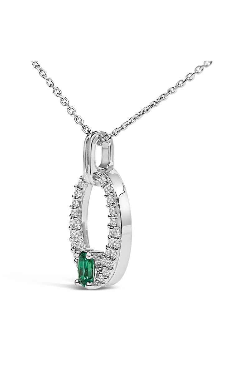 Silver Created Green Emerald and White Sapphire Oval Shaped Pendant Necklace, Alternate, color, White