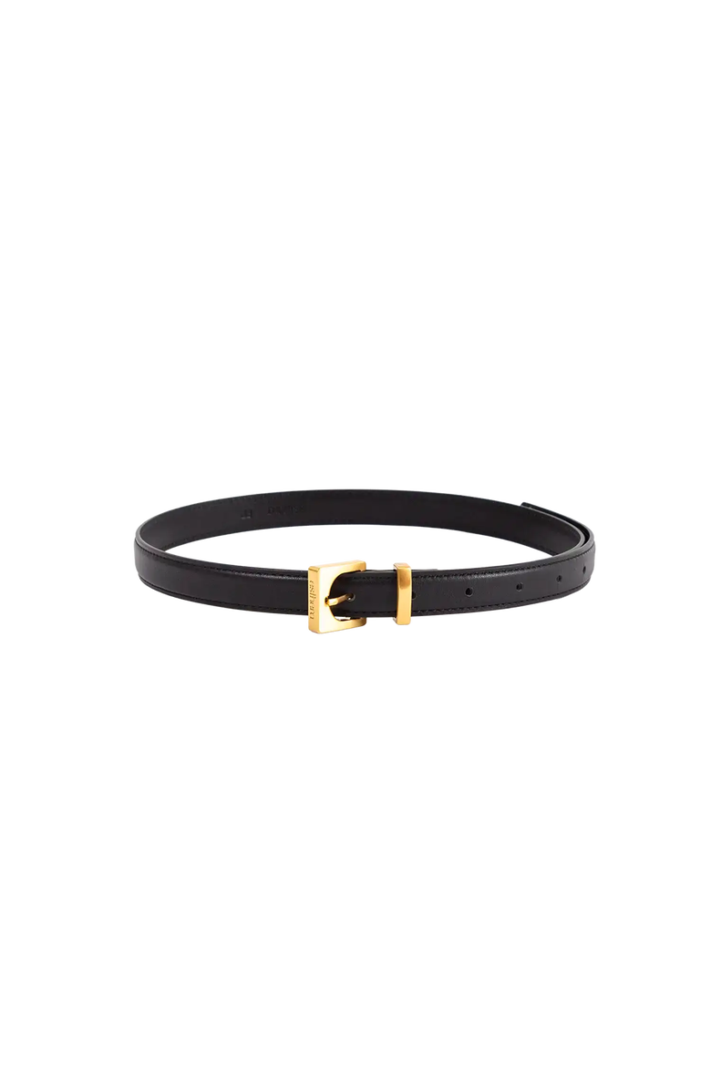 Esthera Cube Buckle Goldtone 20mm Leather Belt, Main, color, Black