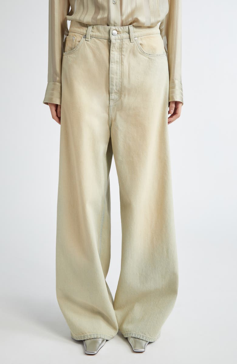 Stella McCartney Overdyed Distressed Wide Leg Jeans, Main, color, Sand Denim Overdyed