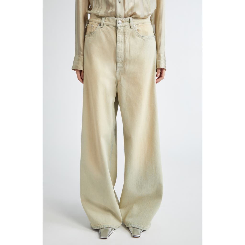 Shop Stella Mccartney Overdyed Distressed Wide Leg Jeans In Sand Denim Overdyed