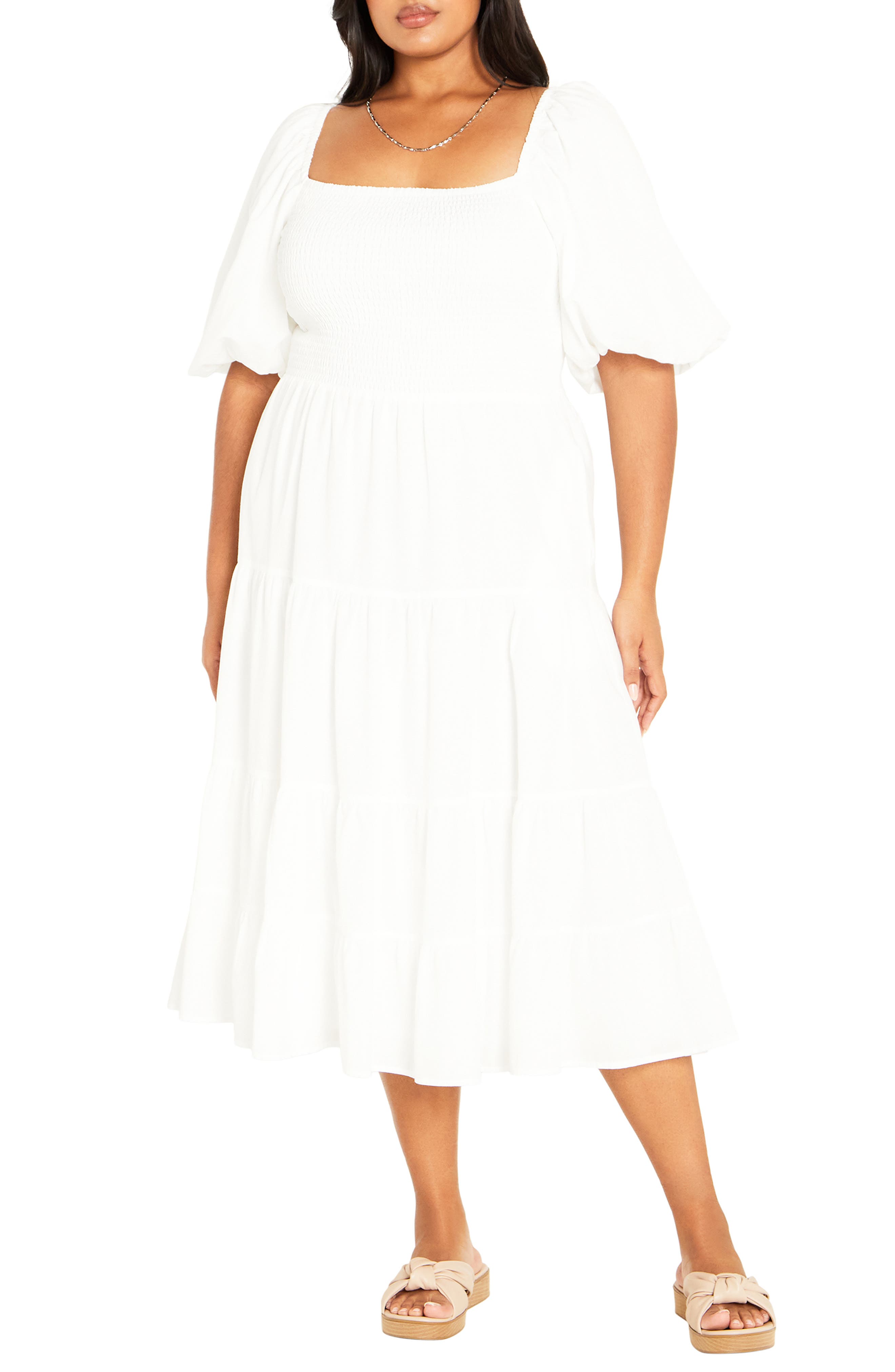 City Chic Ariella Tiered Cotton Midi Dress