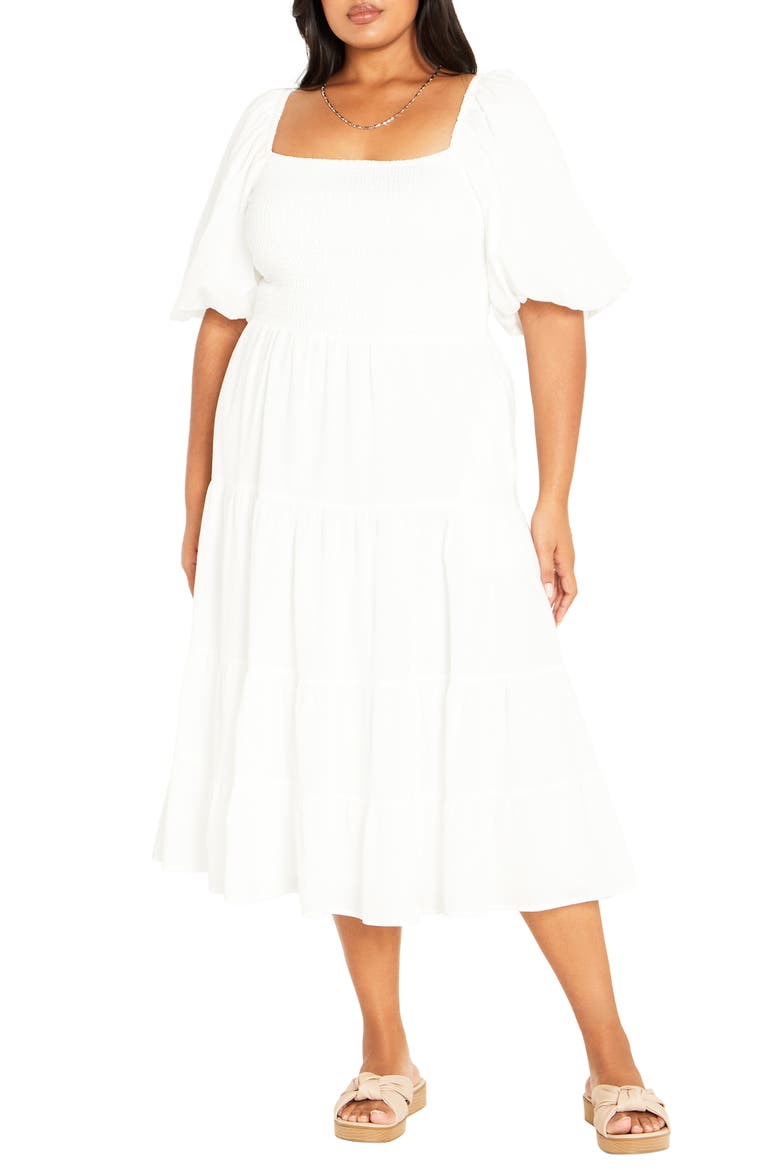 Ariella Tiered Cotton Midi Dress, Main, color, IVORY