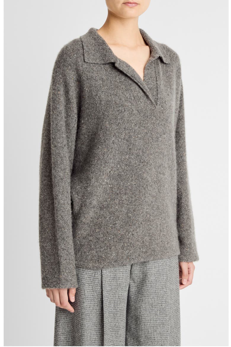 Donegal Cashmere Polo Sweater, Alternate, color, MEDIUM HEATHER GREY