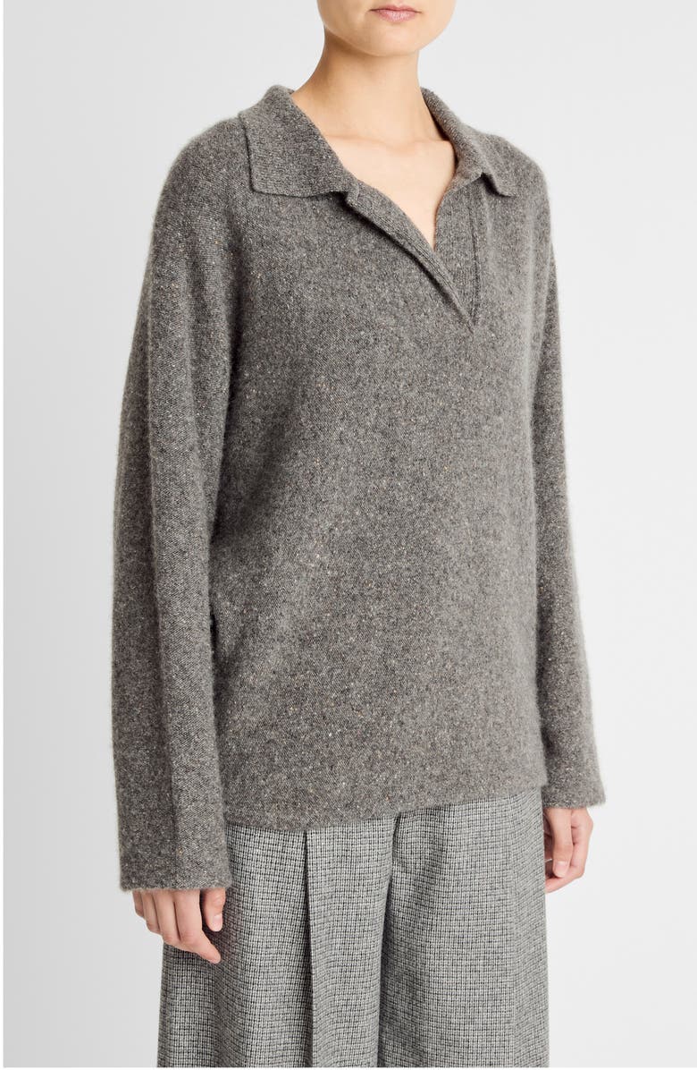 Vince Donegal Cashmere Polo Sweater, Alternate, color, Medium Heather Grey