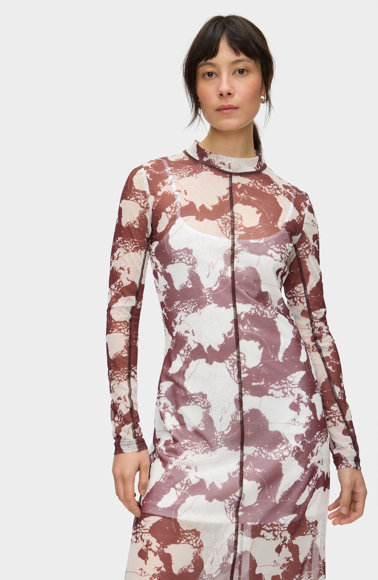 ALIGNE Starla Abstract Print Long Sleeve Mesh Dress, Alternate, color, Oxblood Mix