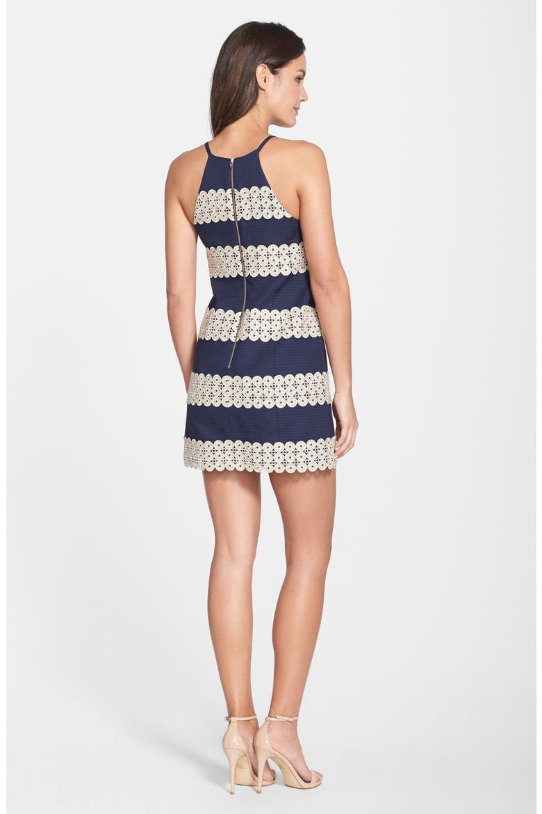 'Annabelle' Lace Appliqué Shift Dress, Alternate, color, NAVY
