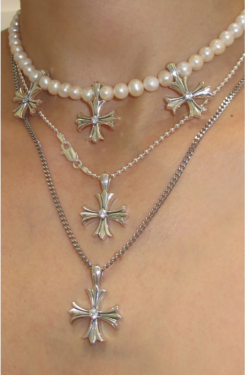 Rimor Jewelry Trio Argent Cross Pearl Choker, Alternate, color, White