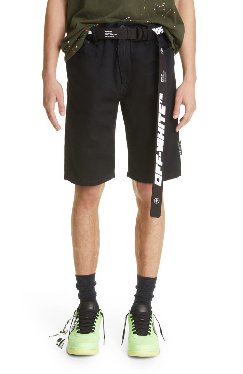 Off-White Logo Slim Slouch Shorts, Main, color, 