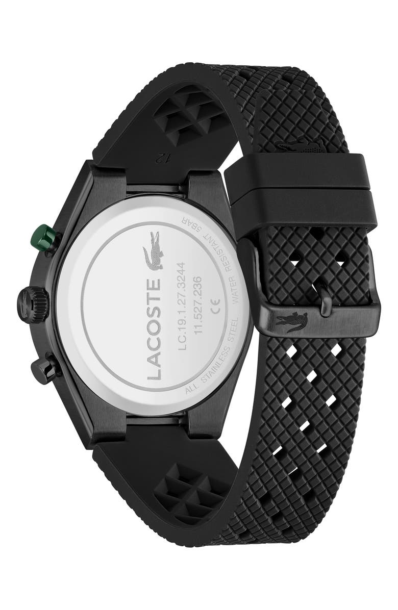Lacoste Line Racer Black Multifunction Silicone Strap Watch, 43mm, Alternate, color, 