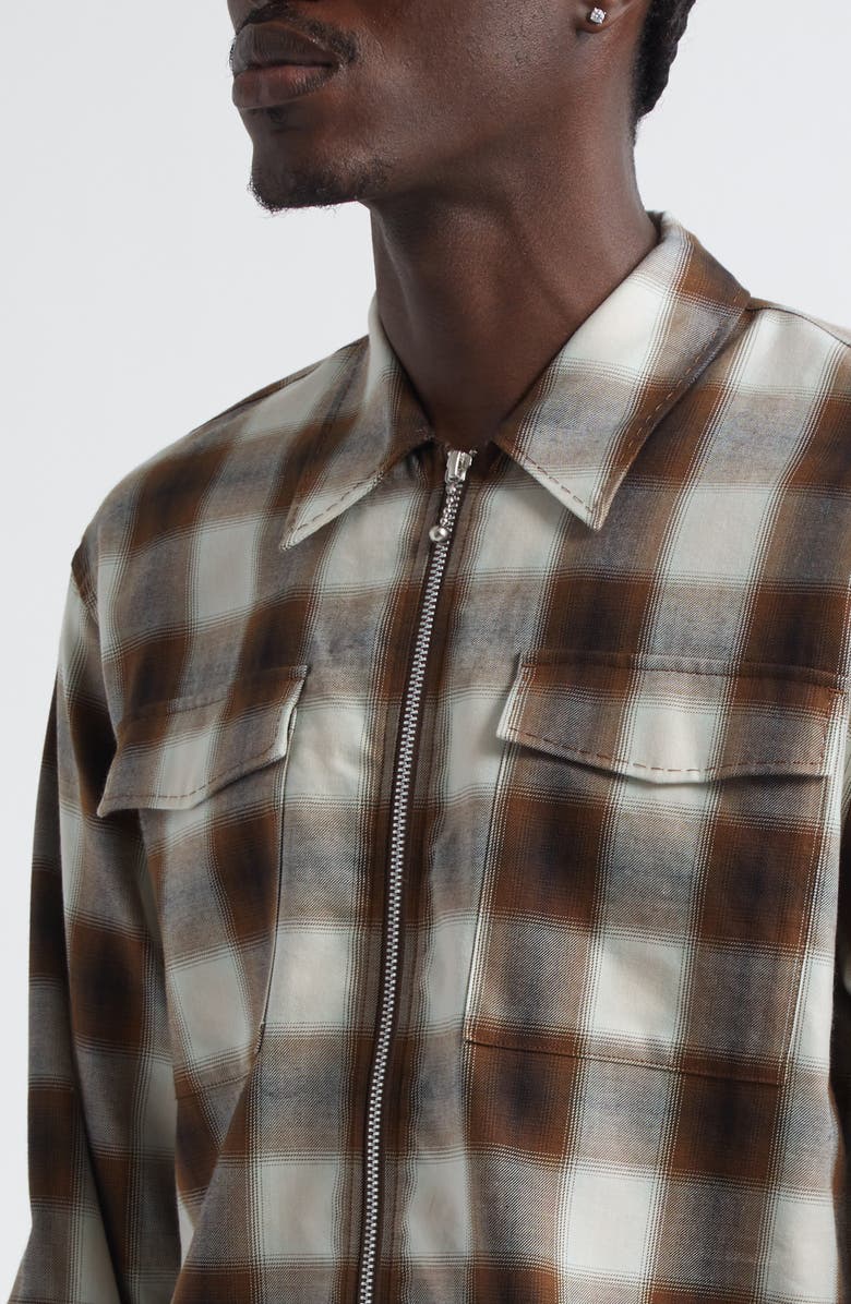 Second Layer Check Relaxed Fit Zip-Up Shirt, Alternate, color, Brown 0036